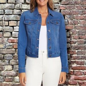 Social Standard by Sanctuary Size L Waist Length Fitted Blue Denim Jean Jacket